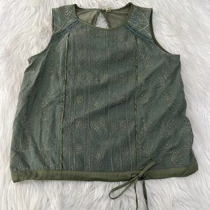 Tiny Anthropologie womens green boho blouse S knit details sleeveless